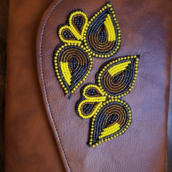 Handmade Beaded Leather African Clutch. - Picture 2 of 5